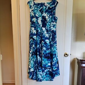 Calvin Klein Green and Blue Fit and Flare High Low Dress